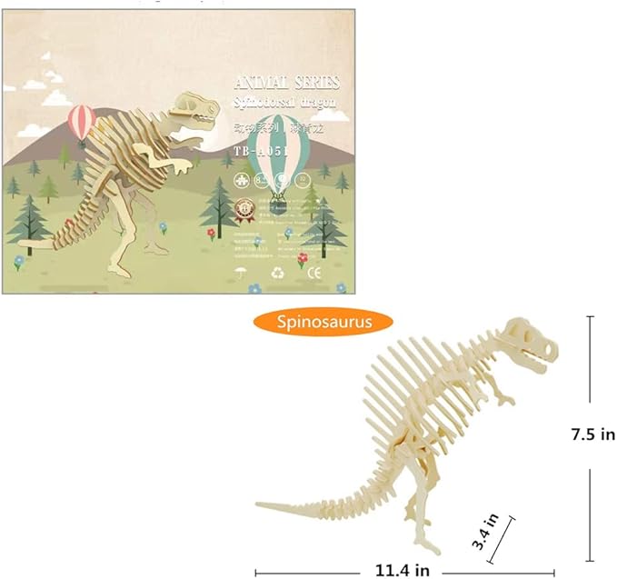 3D Wooden Crafts Puzzle - 3 Piece Set Wood Dinosaur Skeleton Model Puzzle,Wooden Assembly 3D Puzzle Toys,STEM DIY Brain Teaser Puzzle