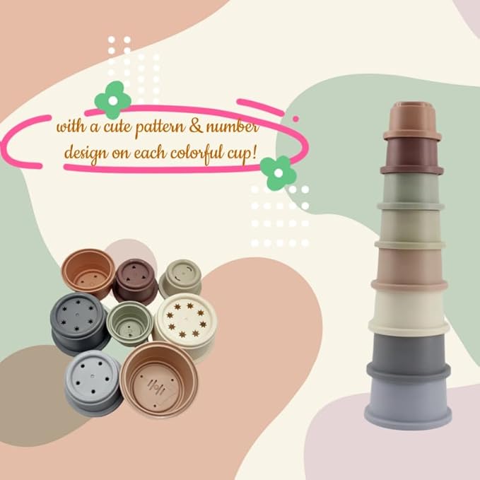 8 Pcs Stacking Cups for Rabbits,Multi Colored Reusable Bunny Toys of Different Sizes, Safe Plastic Pet Nesting Toys, Chinchilla, Guinea Pig for Hiding Food and Playing