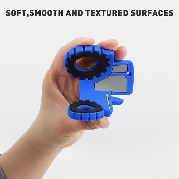 Baby Tractor Teething Toys,Food Grade Silicone Teether with One-Piece Pacifier Clip Holder,Highly Effective Pain Relief for 3 Months+ Boy and Girl,BPA Free,Freezer Safe. (Blue)