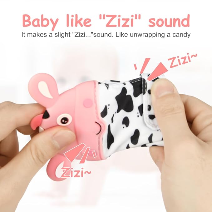 2Pack Silicone Teething Mitt, Cow Baby Teething Toy for 0-6 6-12 Months, Food Grade Silicone Infant Teething Mitten, BPA-Free Baby Chew Toys for Pain Relief, Sucking Needs