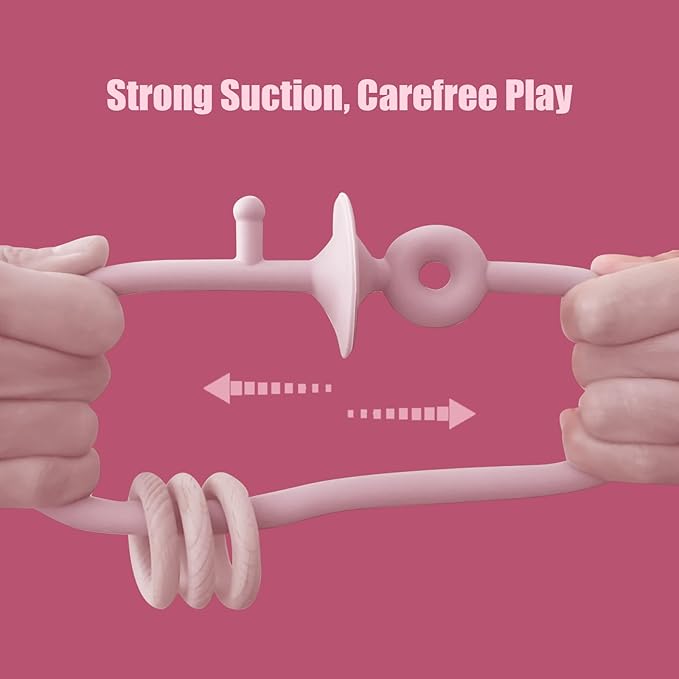 High Chair Toys with Suction Cups for Infant Toddlers,Food Grade Silicone Teething Toy for Kids 6 9 12 18 M+,Interactive Toys for 1 Year Old，Perfect for Travel and Restaurant（Pink）