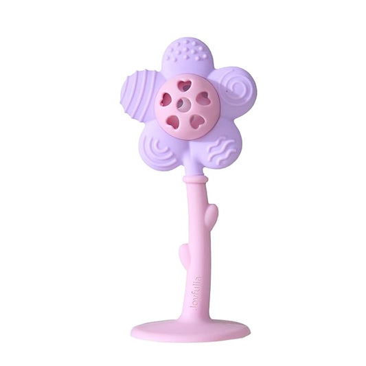 Baby Teething Toys 3-6 Months, Teether and Sensory Rattle for Babies 0-6 Months, Food Grade Silicone Teethers 6-12 Months, Infant Teething Relief Chew Toys, Sunnyflower Teether Toy BPA Free - Purple