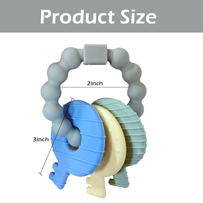 Baby Teether Keys,Teething Keys Toys for 3 to 18 Months Infants Toddler Sensory Chew Toys BPA-Free Toy for Baby Teething Relief(Grey)