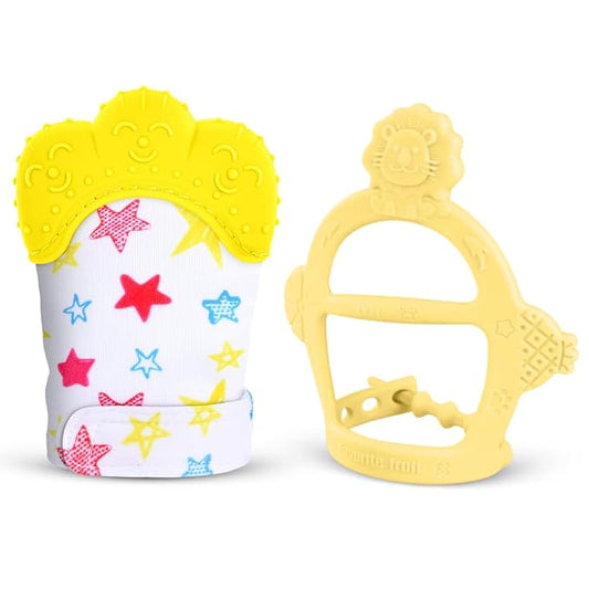 Vicloon Silicone Teething Mitt, 2Pcs Baby Teething Mitten, Baby Teething Toy with Adjustable Strap, Crinkle Sound and Textured, Baby Teething Mitten Self Soothing Baby Chew Toys for 0-6month Infants