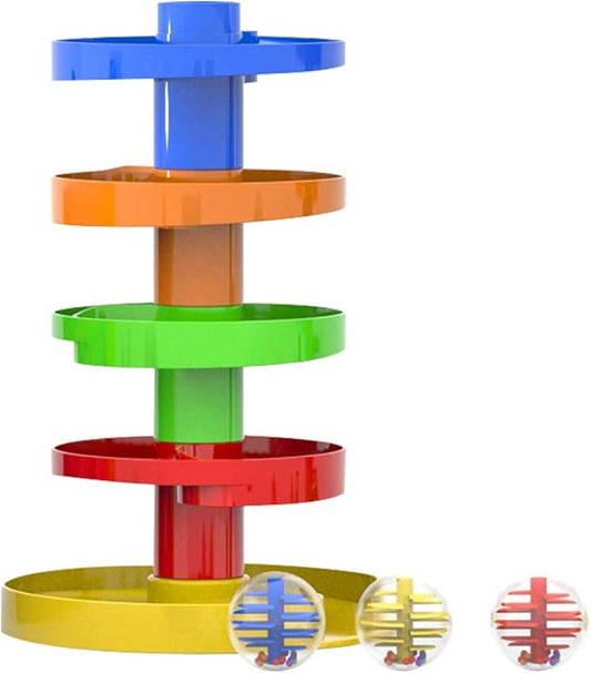 WEofferwhatYOUwant Ball Drop Toy – Montessori STEM Tower for Toddlers 9M+ | 8-Piece Set with Stackable Ramps & 1.8" Rattle Balls | Sensory Coordination Toy | Safe, Expandable, Easy Storage
