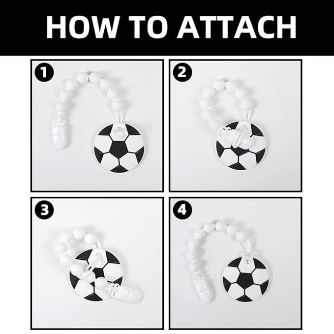 Baby Food Grade Silicone Sport Ball Teether Toy with Pacifier Clip Holder,Teething Toys Gift Set for 3 Months+ Boys and Girls,Freezer Safe,BPA Free. (Soccer)