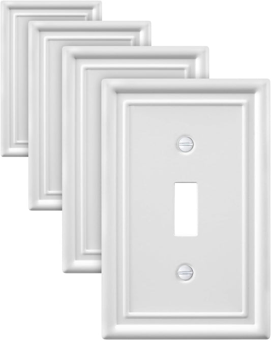 4-Pack Single Toggle Wallplate, White Light Switch Cover Plate, Metal Switch Plate Covers, 3.15''W*4.88''H, Midsize
