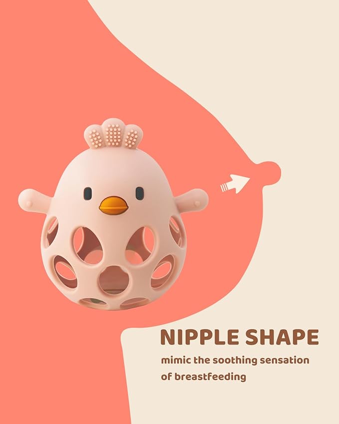 Baby Teething Toy, Easy-to-Grasp Sensory Teether for Infants 3–12 Months, 100% Food-Grade Silicone, Teething Relief & Developmental, BPA Free (Pink-NO Rattle)