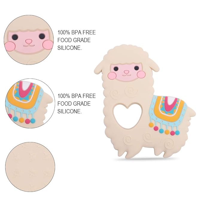 Baby Food Grade Silicone Teether Toy with Pacifier Clip Holder,Teething Toys Gift Set for 3 Months+ Boys and Girls,Freezer Safe,BPA Free. (Yellow Llama)