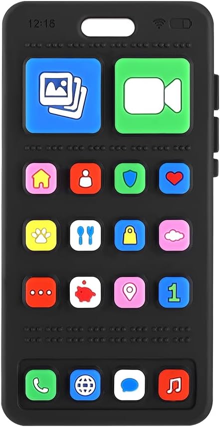 VoMii Teething Toy for Baby 3 6 12 18 Months, Realistic Mobile Phone Baby Teether Toy, Baby's Chew Toys, Food Grade Silicone Teething Toys for Infants, BPA Free, for Babies Gum Relief