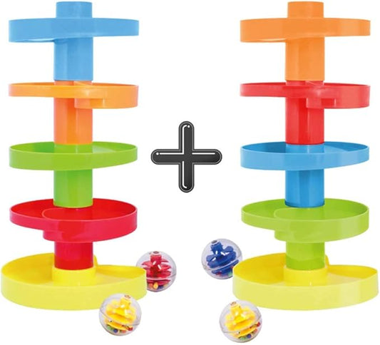 WEofferwhatYOUwant Ball Drop Toy – 14-Piece Expandable STEM Tower Set for Toddlers 9M+ | DIY Bridge, 1.8" Rattle Balls, Stackable Ramps | Safe, Durable Polypropylene | Interactive & Imaginative Play