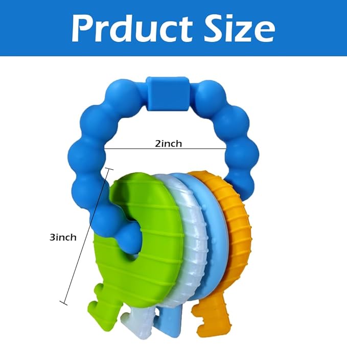 Baby Keys Teether Toys,Silicone Teething Toys for 3-18+ Months,Teething Keys Toy for Infants-Soft & Raised Texture to Soothe Gums,BPA Free (4Colors)