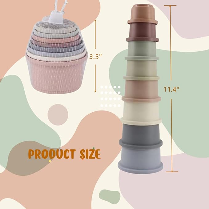 8 Pcs Stacking Cups for Rabbits,Multi Colored Reusable Bunny Toys of Different Sizes, Safe Plastic Pet Nesting Toys, Chinchilla, Guinea Pig for Hiding Food and Playing