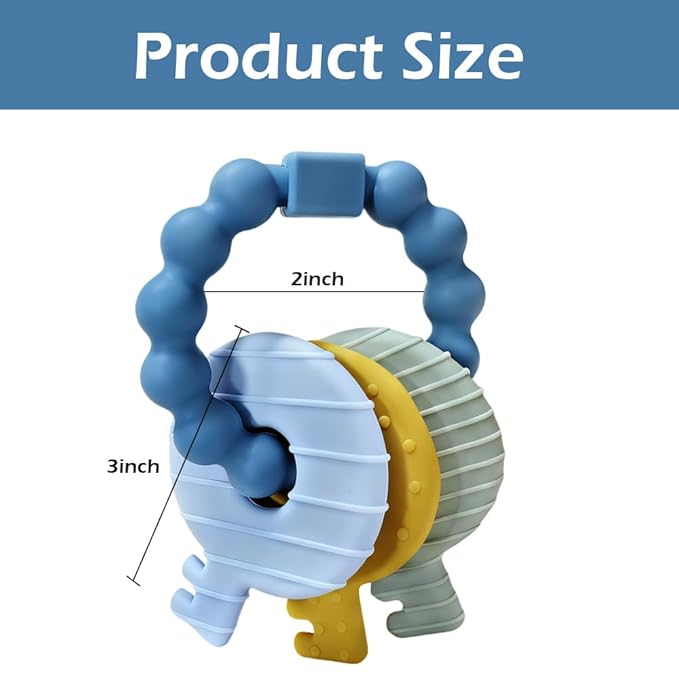 Baby Keys Teether Toys,Silicone Teething Toys for 3+ Months,Teething Keys Toy for Infants-Soft & Raised Texture to Soothe Gums,BPA Free (Deep Blue)