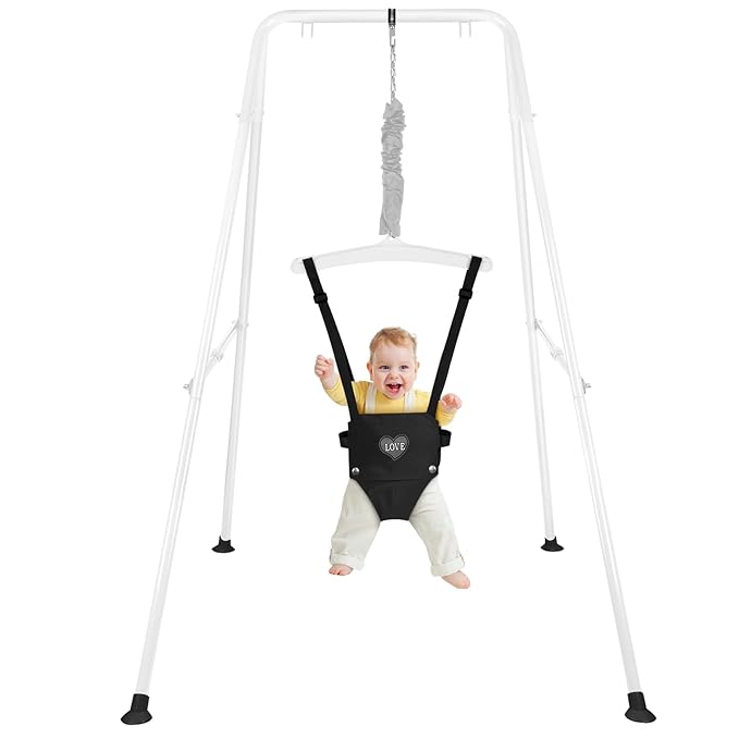 Baby Jumper with Stand, Infant Jumper for Indoor/Outdoor Play, Jumper for Baby 6-24 Months, Baby Jumpers and Bouncers with Adjustable Chain, Easy to Assemble & Store