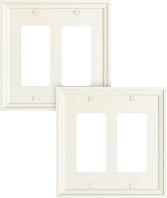 2-Pack Double Decorator Outlet Cover Plate, Light Almond Modern Decorative Switch Plates and Outlet Covers, Natural Bamboo Fiber Wall Plates for Electrical Outlets