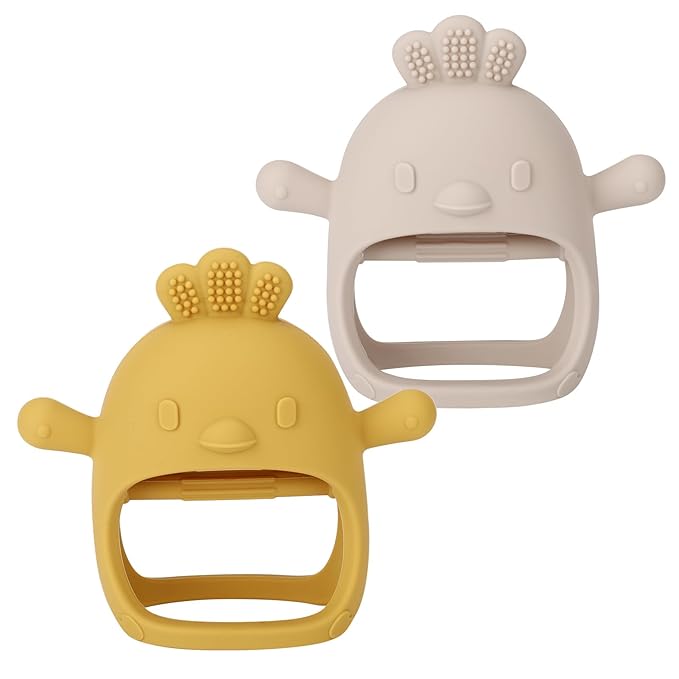 Socub Silicone Baby Teether Toys for Infants 3-6 6-12 Months, BPA Free Anti-Drop Silicone Mitten Teething Toy, Baby Chew Toys for Sucking Needs, Newborn Essentials & Baby Shower Gifts(Beige/Mango)