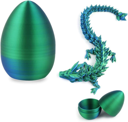 3D Printed Dragon Egg, 3D Dragon Eggs with Dragon Inside, Articulated Crystal Dragon Fidget Toy for Autism/ADHD, Home Decor Executive Desk Dragon Toys for Kids Adults (Laser Green)