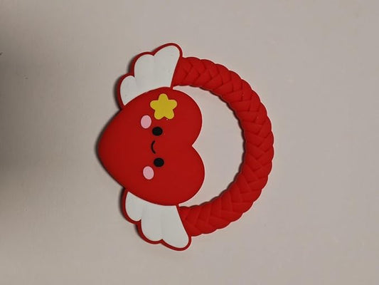 Silicone Baby Teether Ring Toy,Must Haves Teething Relief Chew Toys for 0-6,6-12 Months Boys and Girls,Newborns Essentials,Safe and Soft,BPA Free. (Red Heart)