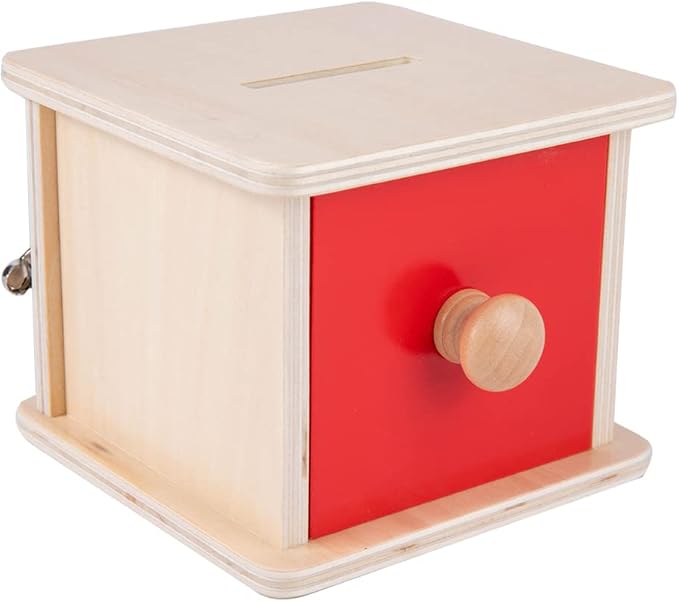 Adena Montessori Coin Lock Box,2 in 1 Object Permanence Box Toys for 1 Year Old Baby Coins,Wooden Mechanisms Help Develop Probelm Solving Skills Toys for 6-12 Month Infant Toys,Learning Kids Gifts