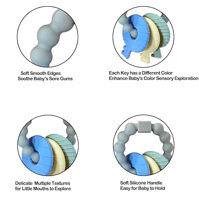 Baby Teether Keys,Teething Keys Toys for 3 to 18 Months Infants Toddler Sensory Chew Toys BPA-Free Toy for Baby Teething Relief(Grey)