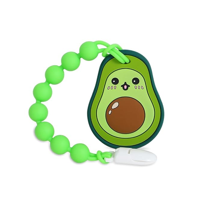 Baby Teething Toys,Food Grade Silicone Teether with One-Piece Pacifier Clip Holder,Baby Gift,Highly Effective Pain Relief for 3 Months+ Boy and Girl,BPA Free,Freezer Safe. (Avocado)
