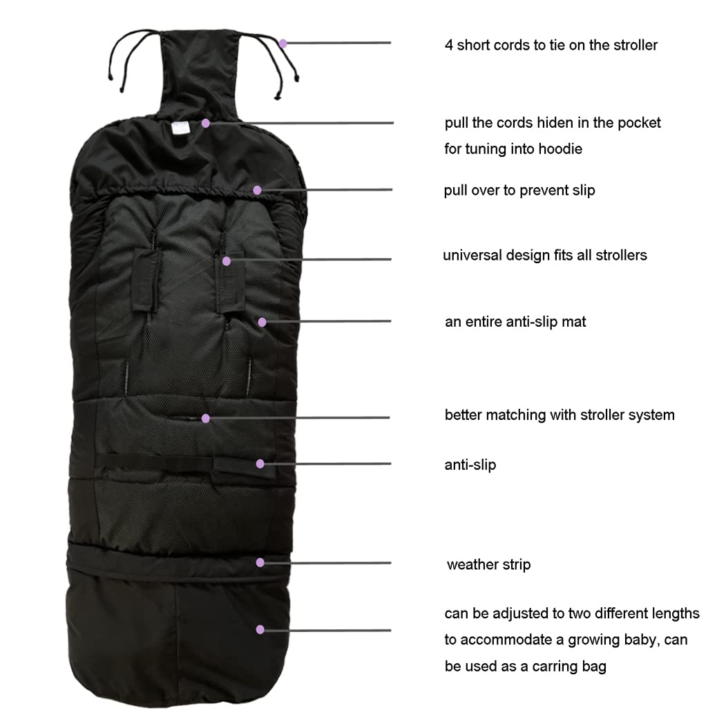 0-5T Length Ajustable Waterproof Stroller Winter Cover for All Stroller, XL Stroller Bunting Bag, Outdoor Tour Winter Stroller Sleeping Bag Infant to Toddler to Pre School