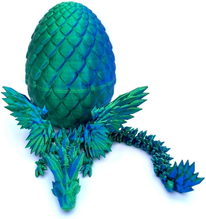 3D Printed Dragon Egg, 12inch Dragon Fidget Toys with Wings Easter Basket Stuffers Executive Desk Toys Crystal Dragon for Autism/ADHD Home Office Decor