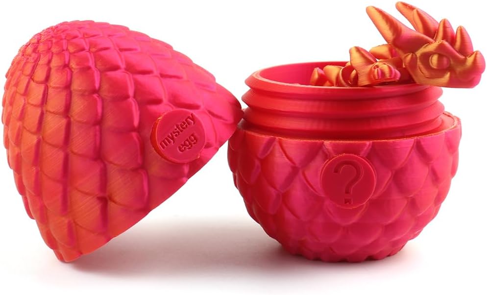 3D Printed Articulated Crystal Dragon with Egg, PLA Flexible Joints Crystal Dragon Mystery Dragon Fidget Toy Surprise, Home Office Executive Desk Decor Toys Gifts for Kids Adults (Red)