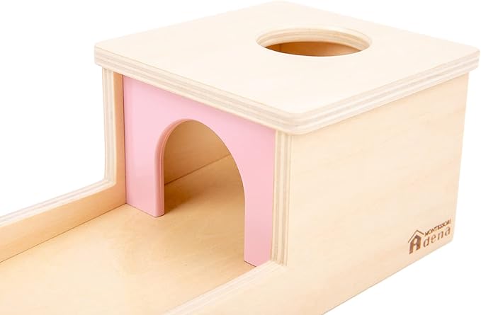 Adena Montessori Object Permanence Box with Tray Three Balls Montessori Toys for 6-12 Months Baby 1 Year Old Infant Toddler Wooden Pink Door for Girl