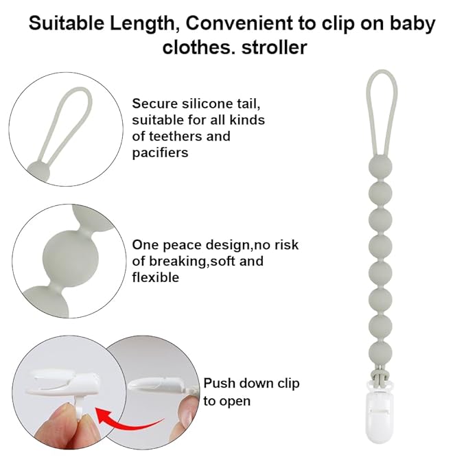 Baby Food Grade Silicone Teether Toy with One Piece Design Pacifier Clip Holder,Teething Toys Gift Set for 3 Months+ Boys and Girls,Freezer Safe,BPA Free. (Gray Raccoon)