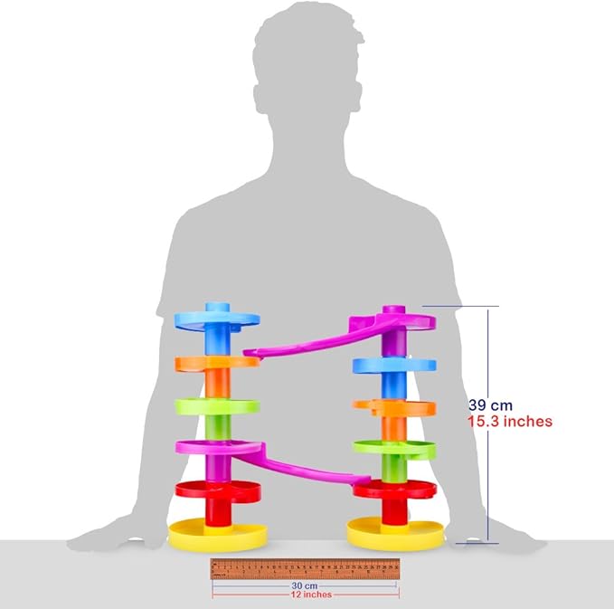 WEofferwhatYOUwant Advanced Ball Drop Toy – 16-Piece STEM Playset for Toddlers with 2 Purple Bridges & 8 Spiral Ramps | Creative Building Fun | Safe 9M+ | Interactive Family Play | Durable, Stackable
