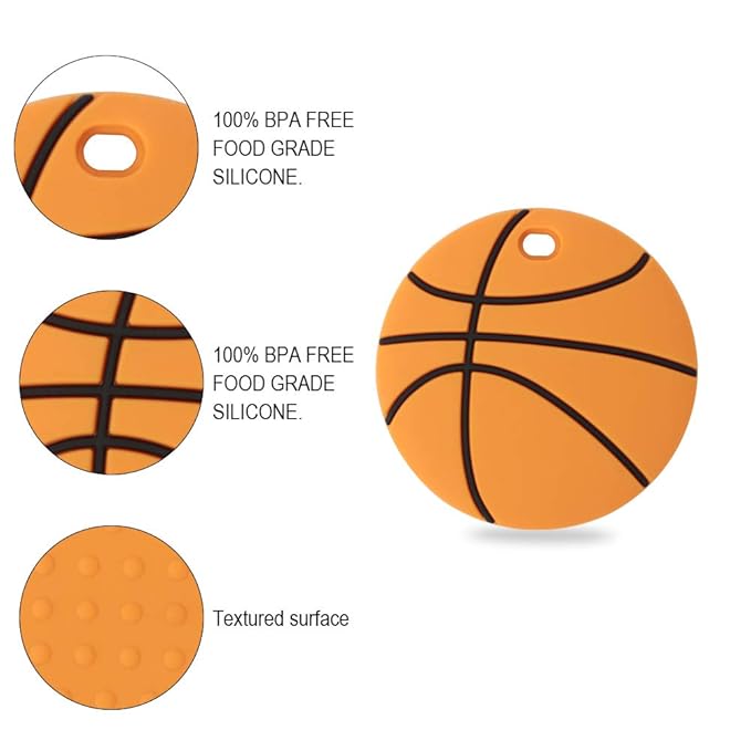 Baby Food Grade Silicone Sport Ball Teether Toy with Pacifier Clip Holder,Teething Toys Gift Set for 3 Months+ Boys and Girls,Freezer Safe,BPA Free. (Basketball)