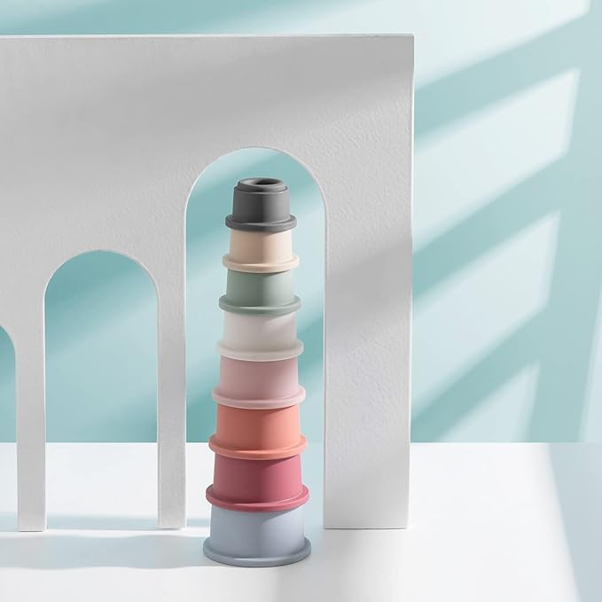 ZYFLSQ Stacking Cups Baby Toy, Nesting Cups 8 Pcs with Pattern for Kid Baby 6 Months and Up Montessori Bath Toys