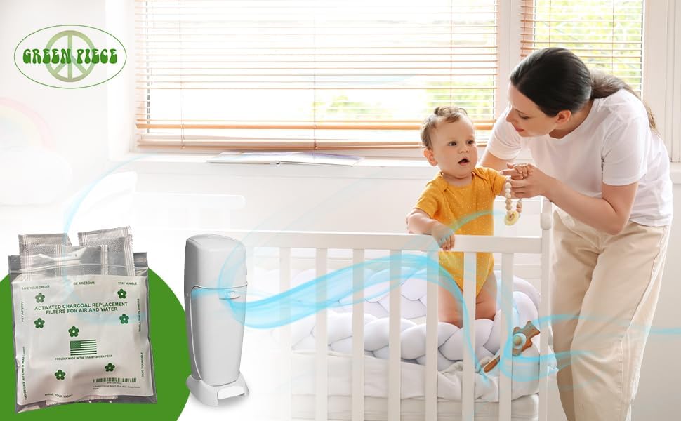 Green Piece® Pack of All Natural Baby Diaper Pail Deodorizer Activated Charcoal Air Purifier (15 Pack of Carbon Filters)