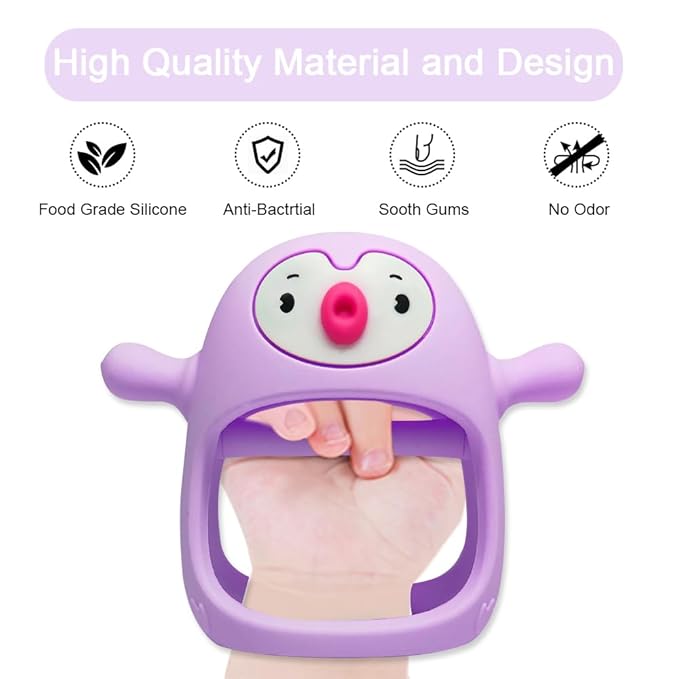 Smily Mia Smily Mia Penguin Teethers, Silicone TeethingToys for Babies 0-6Months, Baby Teethers for 3-6Months, Hand Teether for Infants, Pacifiers for New Born,Light Purple