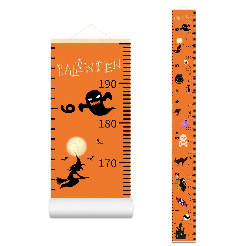 Halloween Baby Height Growth Chart - Canvas Height Chart for Kids Baby Child Toddler Boys Girls Growth Chart for Wall Room Nursery Decor Hangable and Removable Measuring Wall Ruler (C, Black Wood)