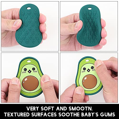 Baby Food Grade Silicone Teether Toy with Pacifier Clip Holder,Teething Toys Gift Set for 3 Months+ Boys and Girls,Freezer Safe,BPA Free. (Avocado)