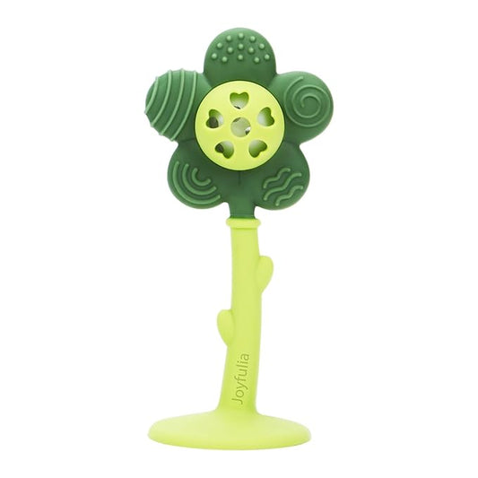 Baby Teething Toys and Rattle 2-in-1 for Babies 0-6 6-12 Months, Food Grade Silicone Teethers for Baies 3-6 Months, Infant Teething Relief Chew Toys, Sunnyflower Teether Toy BPA Free - Green