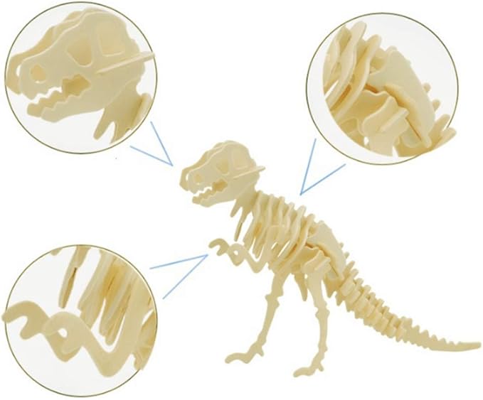 3D Wooden Dinosaur Puzzle - 6 Piece Set Wood Dinosaur Skeleton Model Puzzle - DIY Wooden Crafts 3D Puzzle - STEM Toys Brain Teaser Puzzle Gifts