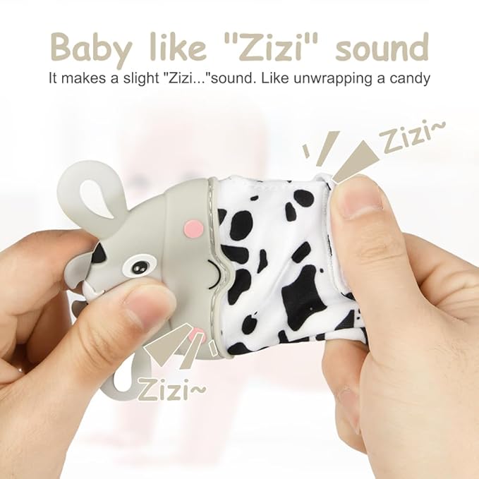 2Pack Silicone Teething Mitt, Cow Baby Teething Toy for 0-6 6-12 Months, Food Grade Silicone Infant Teething Mitten, BPA-Free Baby Chew Toys for Pain Relief, Sucking Needs