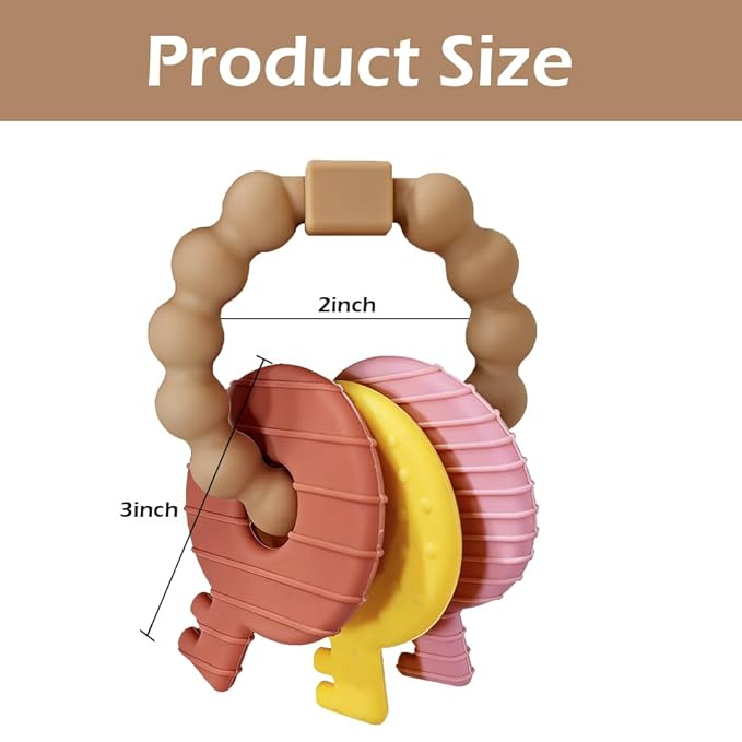 Baby Keys Teether Toys,Silicone Teething Toys for 3+ Months,Teething Keys Toy for Infants-Soft & Raised Texture to Soothe Gums,BPA Free(Brown)