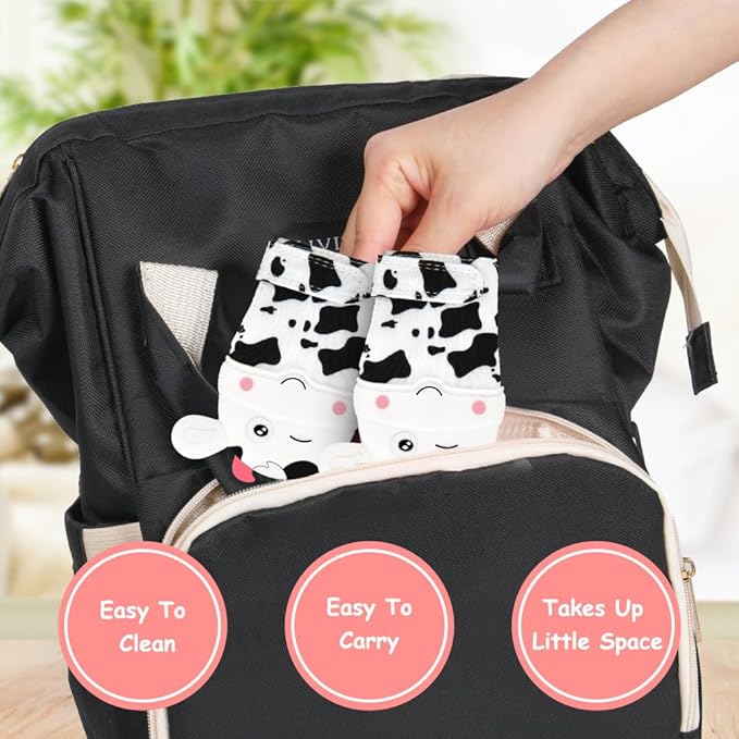 2Pack Silicone Teething Mitt, Cow Baby Teething Toy for 0-6 6-12 Months, Food Grade Silicone Infant Teething Mitten, BPA-Free Baby Chew Toys for Pain Relief, Sucking Needs