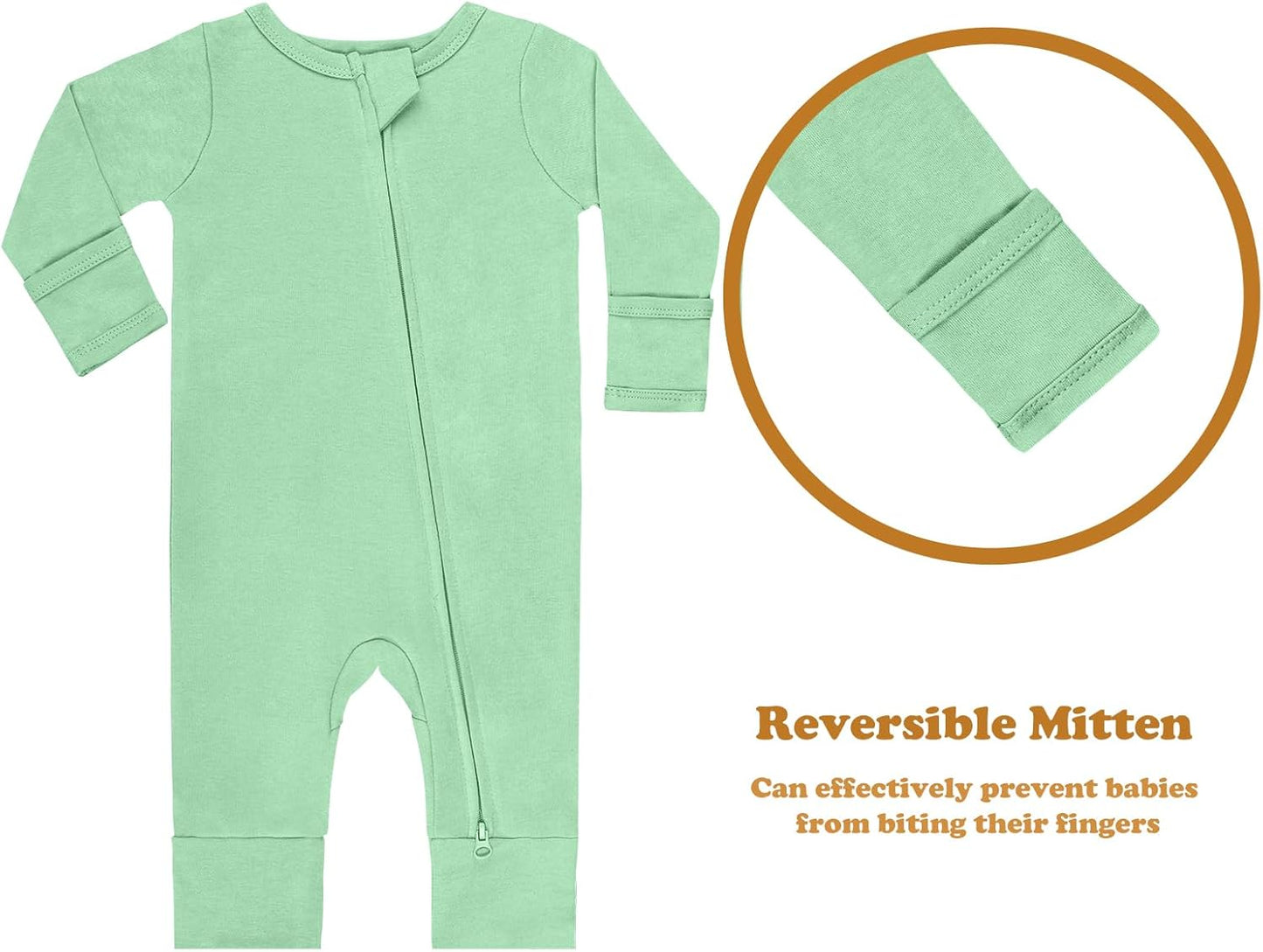 GUISBY Long Sleeve Cotton Pajamas Footless Baby Bodysuits with Zipper and Mittens 3-Pack for Boys Girls