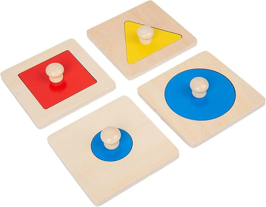 Adena Montessori Colorful Multiple Shape Puzzles Toys for 6-12 Months 1 Year Old Toddler Babies First Shapes Geometric Jumbo Knob Wooden Puzzle Color Sorter (4 Pieces)