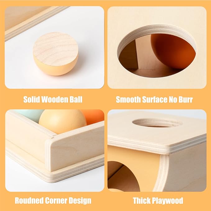 Busy edition Montessori Toys Object Permanence Box Soft Sound Wooden Color Baby Ball Drop Play for 6 Month 1 2 3 Year Old Toddlers Infant Early Age Toy