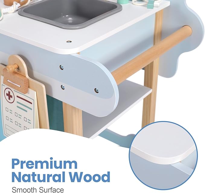 Wooden Doctor Playset, Kids Doctor Kits with 15PCS Accessories,Dr Pretend Playset for Kids/Toddlers Ages 3-5 6-8