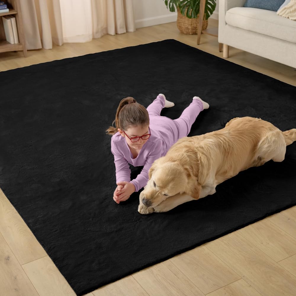 GORILLA GRIP Ultra Soft Washable Area Rug, Stain and Slip Resistant Plush Thick Carpet for Bedroom Living Room, No Shed Floor Rugs, Pet Friendly, Dorm Essentials, Kids Nursery Home Decor, 4x6, Black