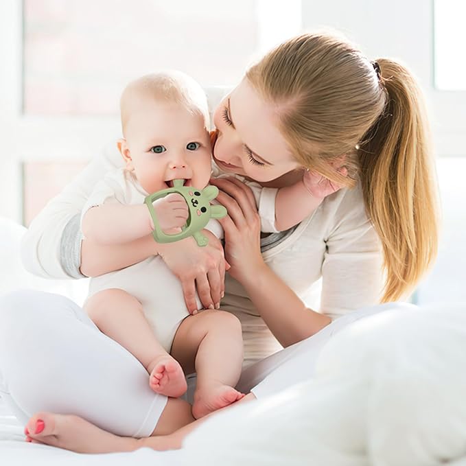 2 Pack Baby Teething Toy for 3-6 6-12 Months, Silicone Bunny Teething Mitten, Anti Drop Wrist Hand Baby Teethers 0 3 6 9 12 Months for Babies Sucking Needs