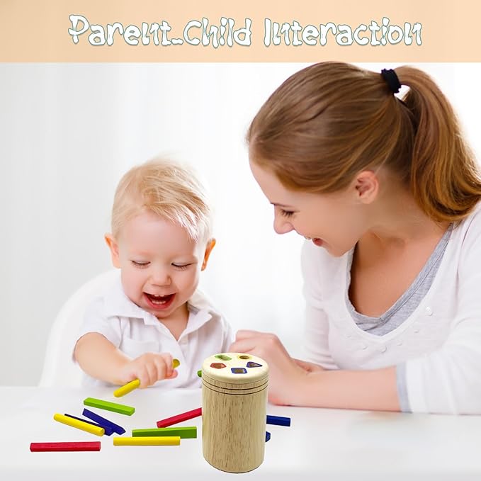 Wooden Montessori Sticks Toys for Kids, 8 Colors Natural Wood Toddler Learning Sorting Toys for 3 Year Old, Sensory Matching Game Birthday Gifts for Boys Girls (Multi-Shaped Stick)